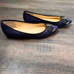 Ivanka Trump Pointed Toe Ballet Flats Embellished With Bow Shimmery Blue  7